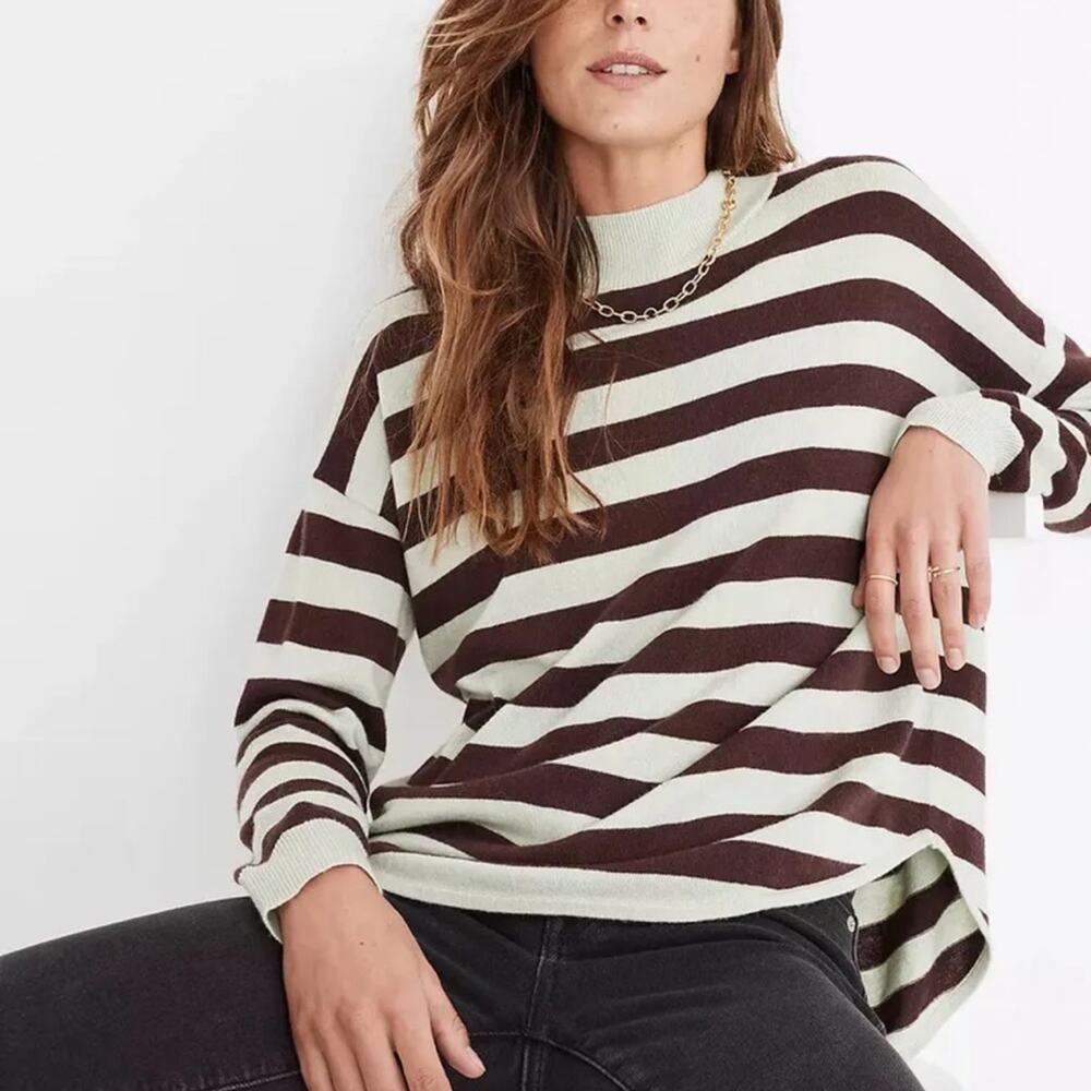 Madewell Ashbury Mockneck Sweater Kelsey Stripe Sunfaded Mint Size Medium